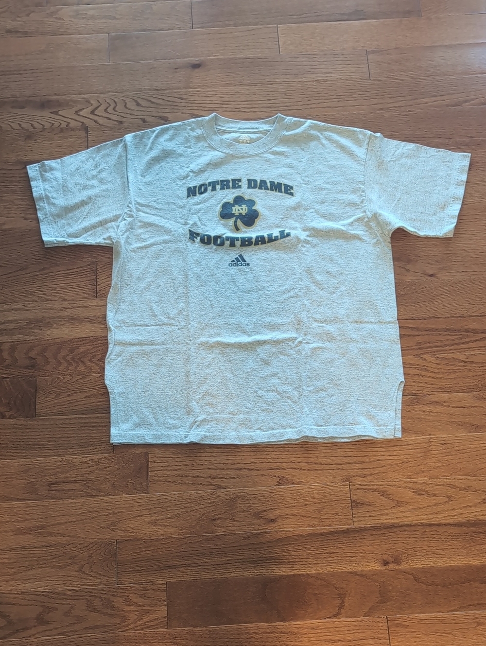 adidas Notre Dame Football T-Shirt - Light Gray with Navy & Gold Logo